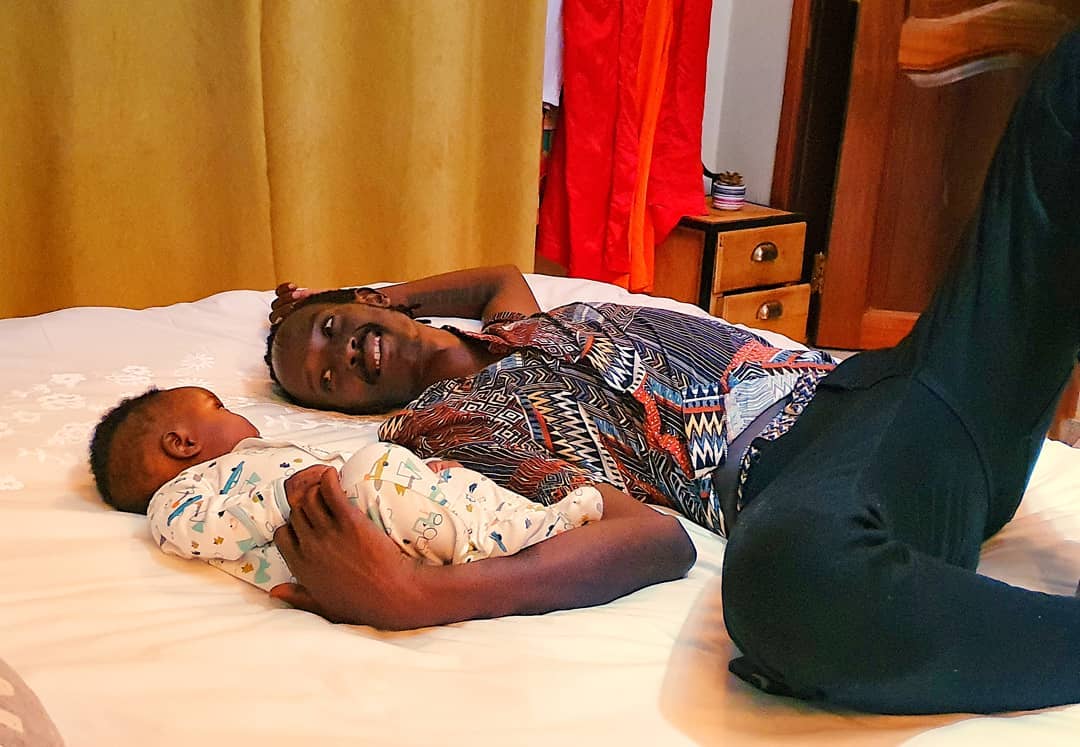 Ugandan comedienne Anne Kansiime’s fiancé Skylanta shares a beautiful photo of him bonding with his son Selassie Ataho.